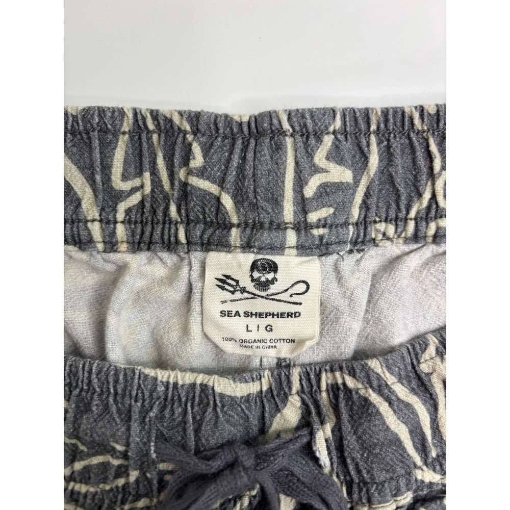 Sea Shepherd Men's Tropical Floral Skull Gray Shorts L Cotton Dolphin Whale - Picture 5 of 8